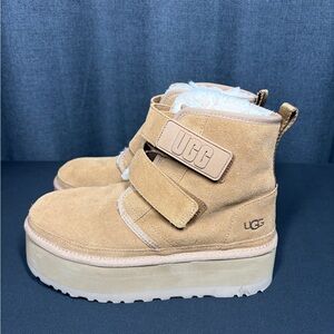 UGG Tan Ankle Boots with Velcro Straps